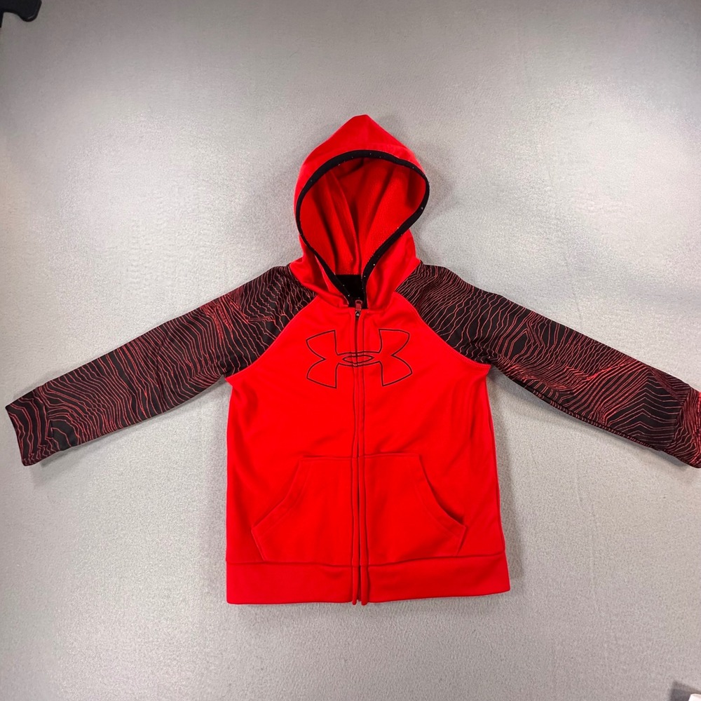 Under Armour Toddler Boys Red Patterned Sleeve Full Zip Fleece Hoodie 24M